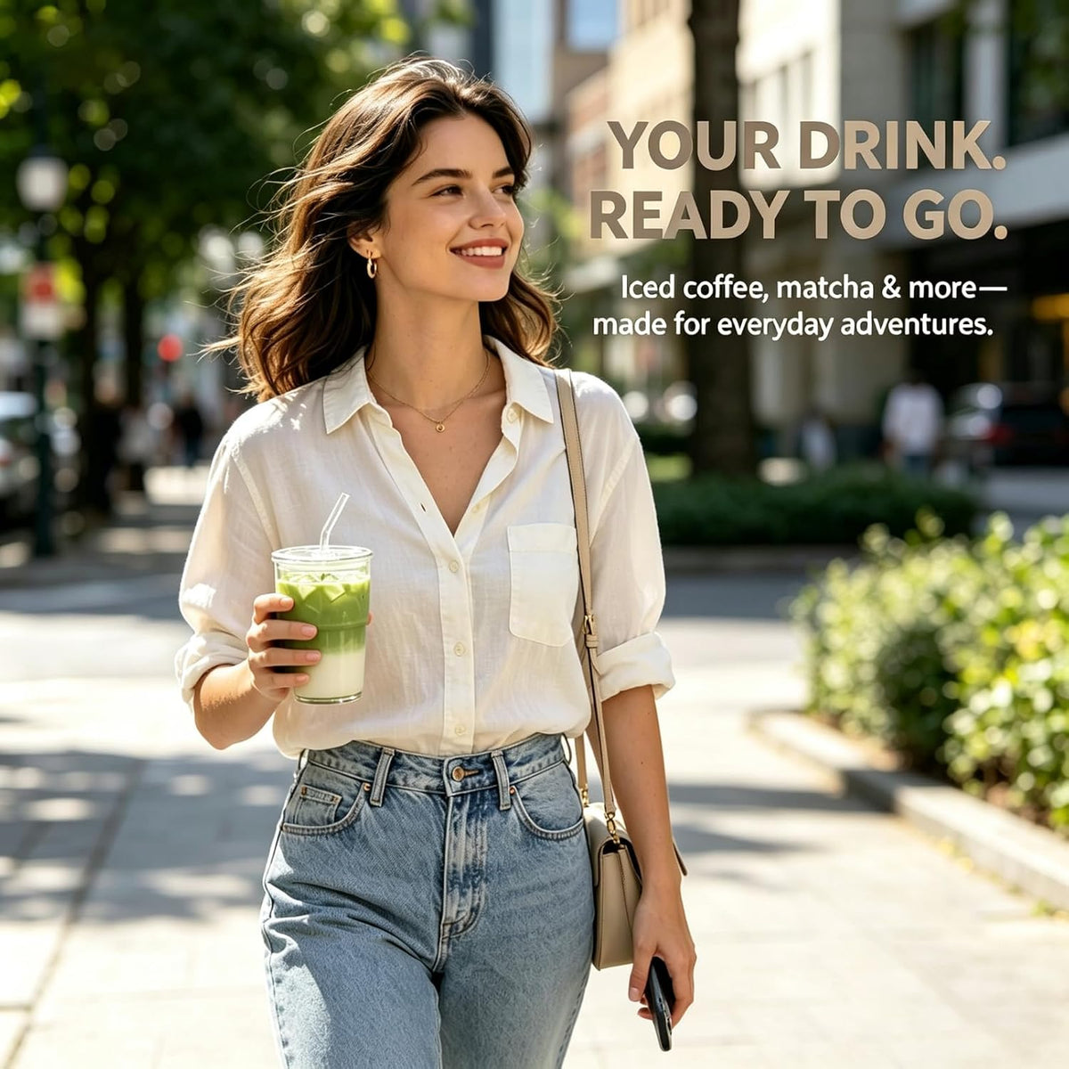Iced Coffee Cups, 13oz Glass Tumbler with Lid and Straw, Leakproof To-Go Glass Cups Fits Car Cup Holder, Reusable Matcha Cup for Iced Coffee, Cold Brew and Tea