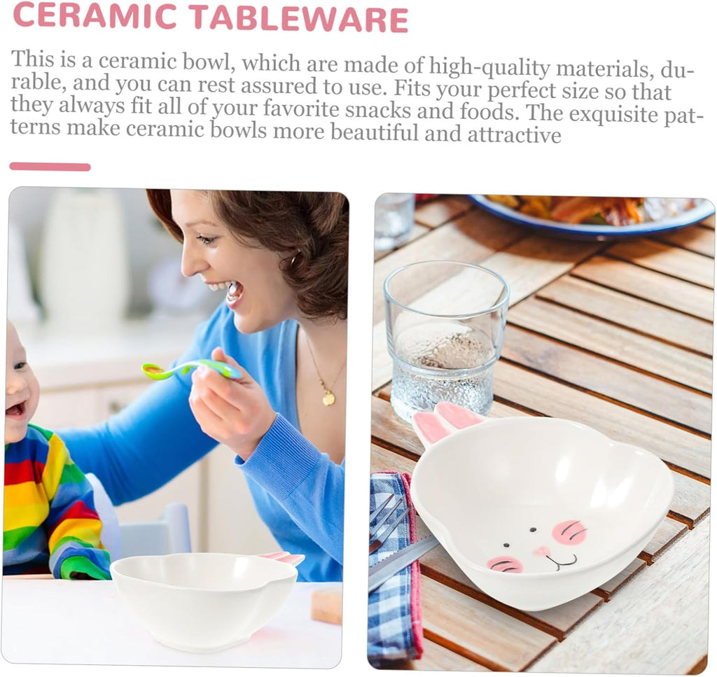 Cartoon Animal Ceramic Bowl for Restaurants and Buffets, White