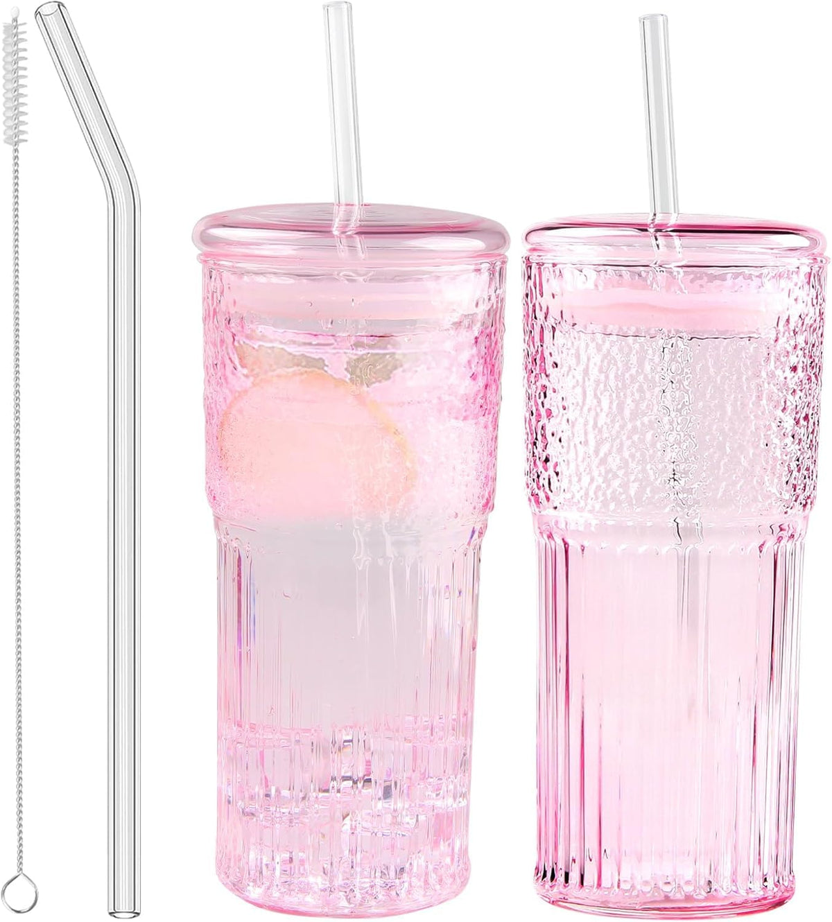 JunVpic Glass Coffee Tumbler, 20 oz Glass Cup with Lid and Straw