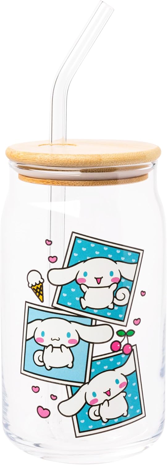 Silver Buffalo Sanrio Cinnamoroll Polaroid, Glass Tumbler, 16oz