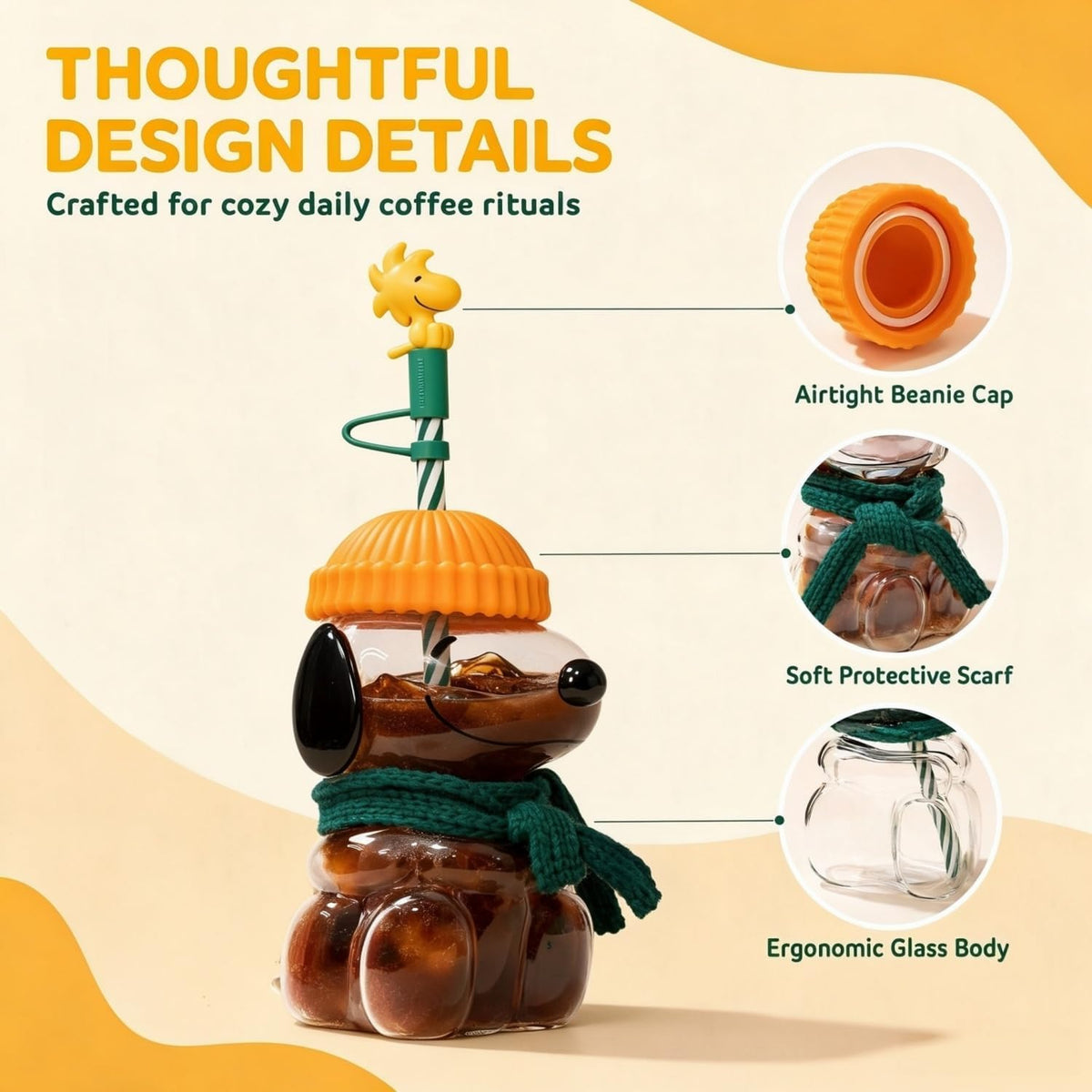 Cute Dog Glass Cup with Straw, Cute Dog Cup 20oz,Dog Straw Cup, Reusable Glass Tumbler with Lid for Iced Coffee, Milk Tea, and Smoothies, Novelty Gift Cup