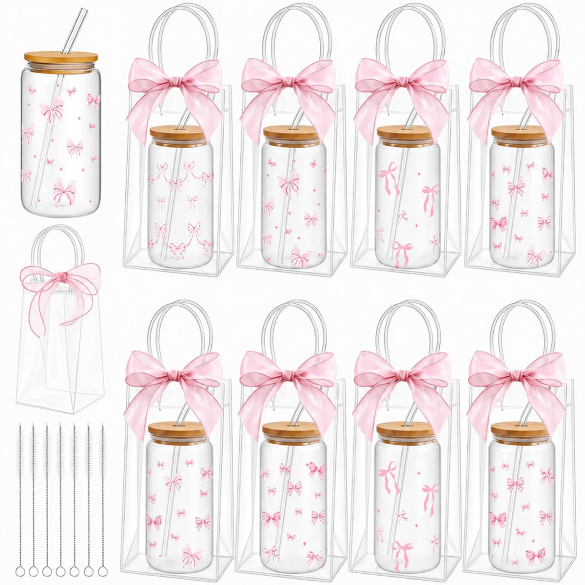 Mumufy 6 Sets Wildflower Cute Glass Cups with Lids and Straws Bulk, 16 Oz