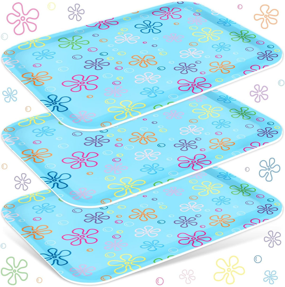 JarThenaAMCS 3Pcs Cartoon Sponge Serving Trays Under the Sea Flower Bubble Reusable Serving Dishes Melamine Platter Party Decoration for Ocean Birthday Party Sharing Snacks Fruit Dessert, 13 x 10 Inch