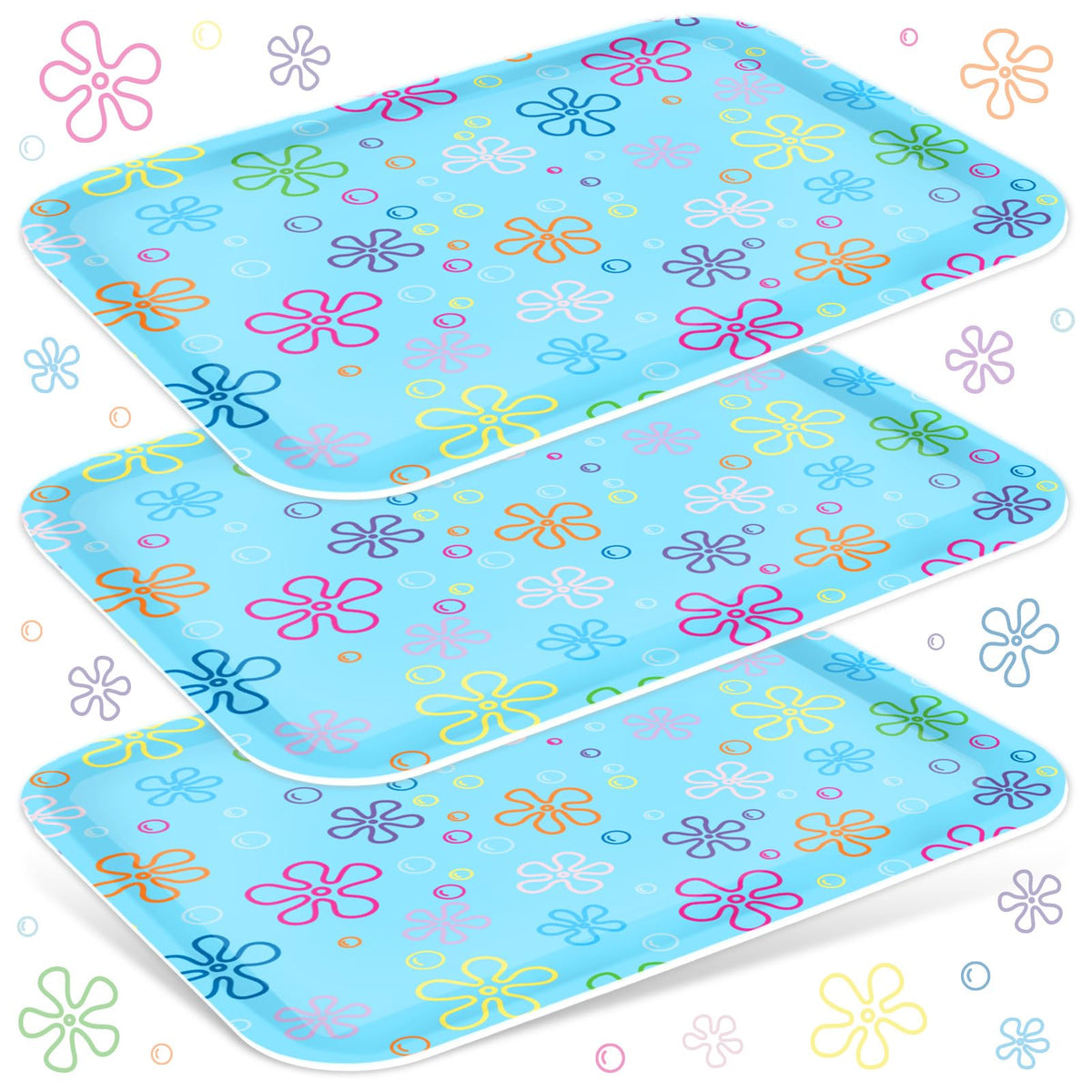JarThenaAMCS 3Pcs Cartoon Sponge Serving Trays Under the Sea Flower Bubble Reusable Serving Dishes Melamine Platter Party Decoration for Ocean Birthday Party Sharing Snacks Fruit Dessert, 13 x 10 Inch