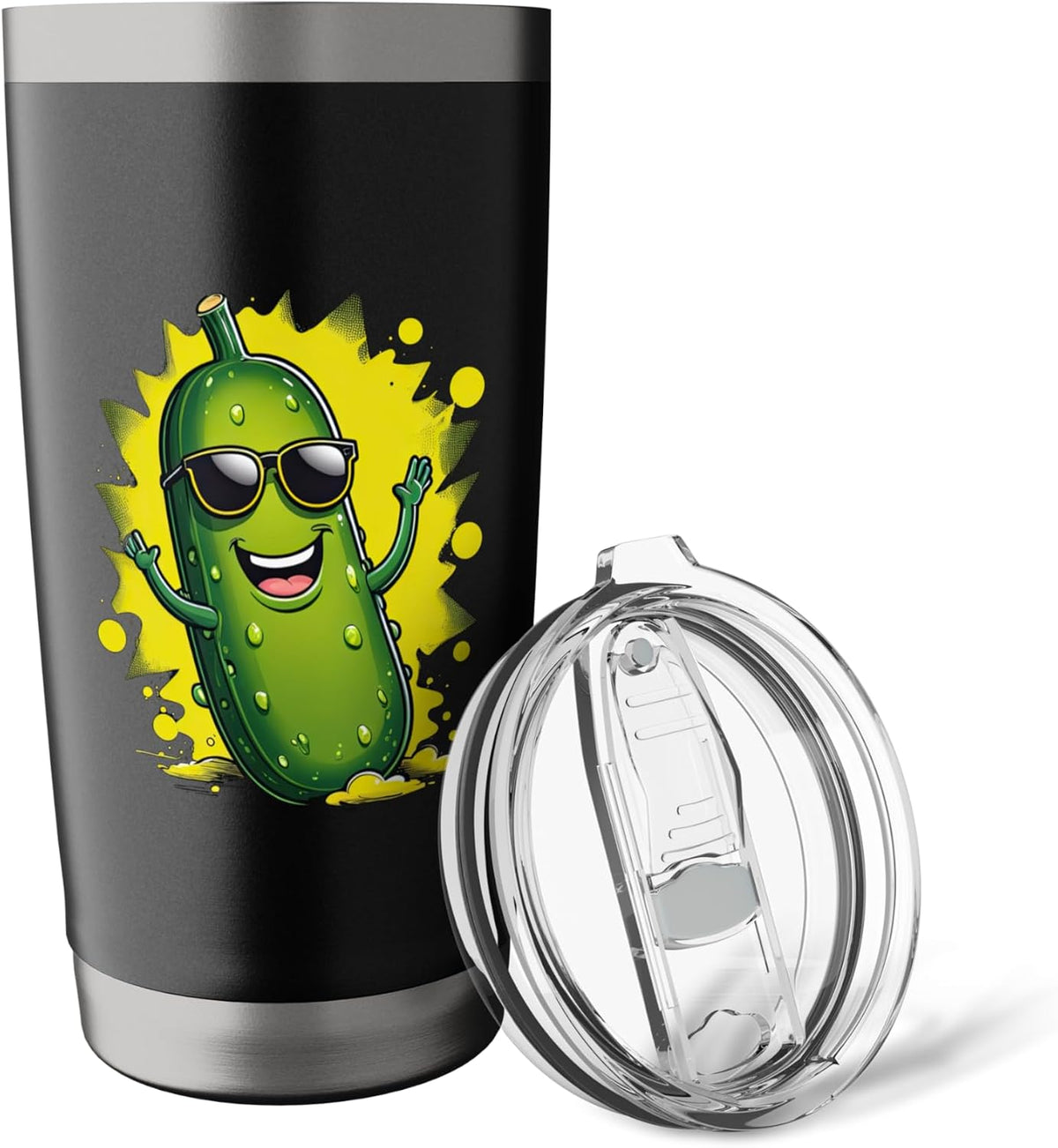 Cool Happy Pickle Cartoon with Sunglasses Stainless Steel Insulated Tumbler