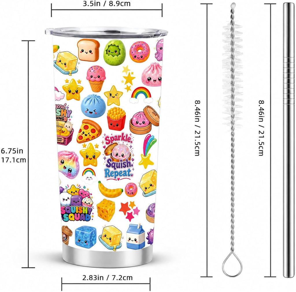 Squishy Tumbler 20 oz - Kawaii Cartoon Bun Stainless Steel Vacuum Insulated