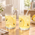 Skylety 2 Set Pink Bow Icon Juice Glasses, 14 oz Cocktail Cups with Straws