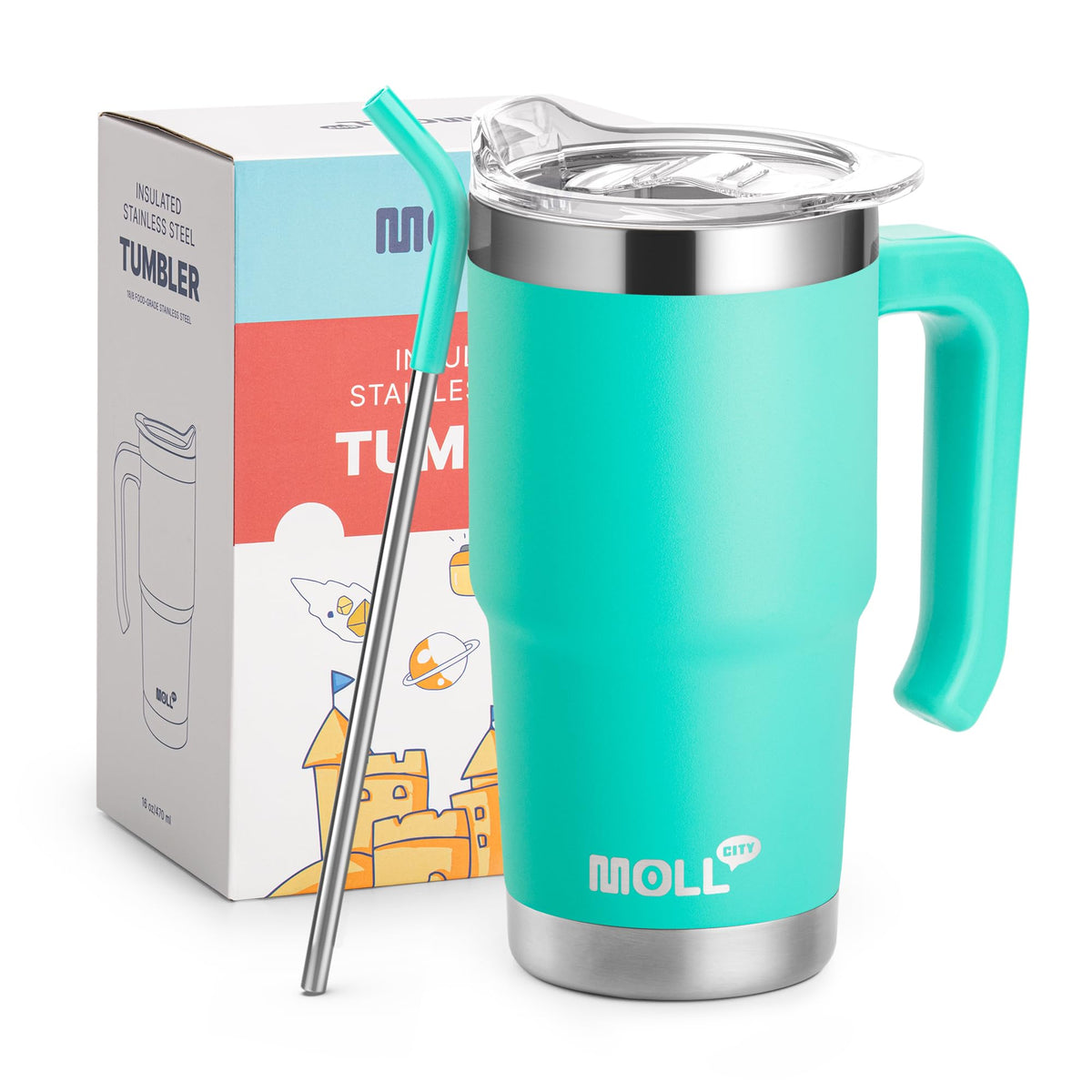 Kids 16 oz Tumbler with Handle, Stainless Steel Vacuum Insulated Water Cup