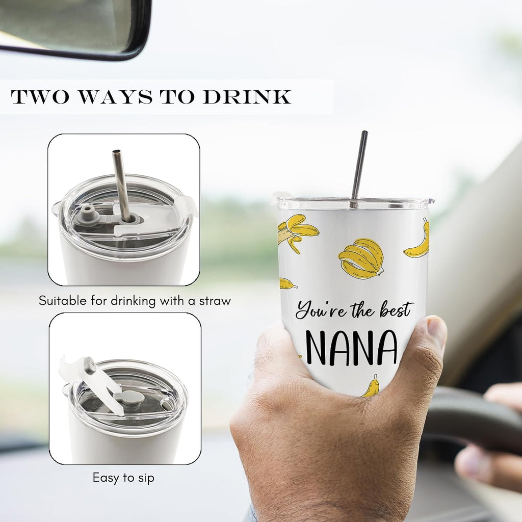 You're The Best Nana Banana 20oz Travel Coffee Mug Tumbler, Nana Gifts for Grandma Christmas from Grandson Grandkids Granddaughter, Grandma Water Stainless Steel Tumbler with Lid and Straw