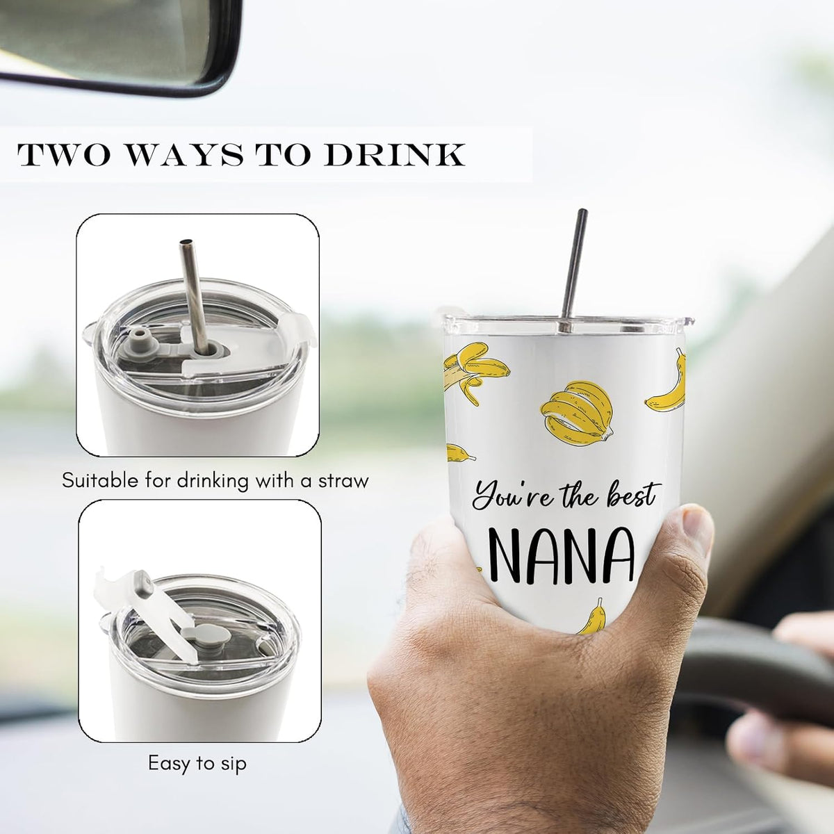 You're The Best Nana Banana 20oz Travel Coffee Mug Tumbler, Nana Gifts for Grandma Christmas from Grandson Grandkids Granddaughter, Grandma Water Stainless Steel Tumbler with Lid and Straw
