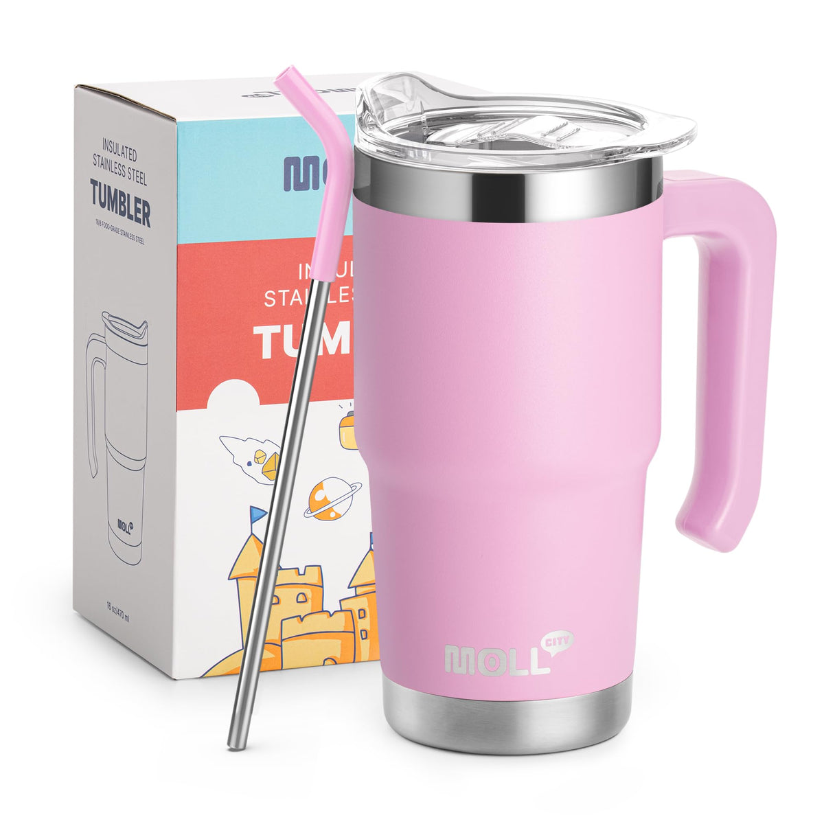 Kids 16 oz Tumbler with Handle, Stainless Steel Vacuum Insulated Water Cup