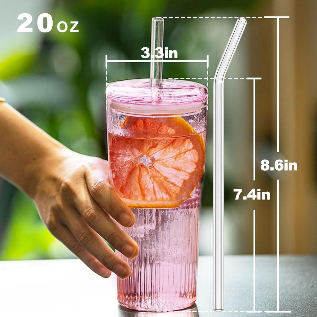JunVpic Glass Coffee Tumbler, 20 oz Glass Cup with Lid and Straw