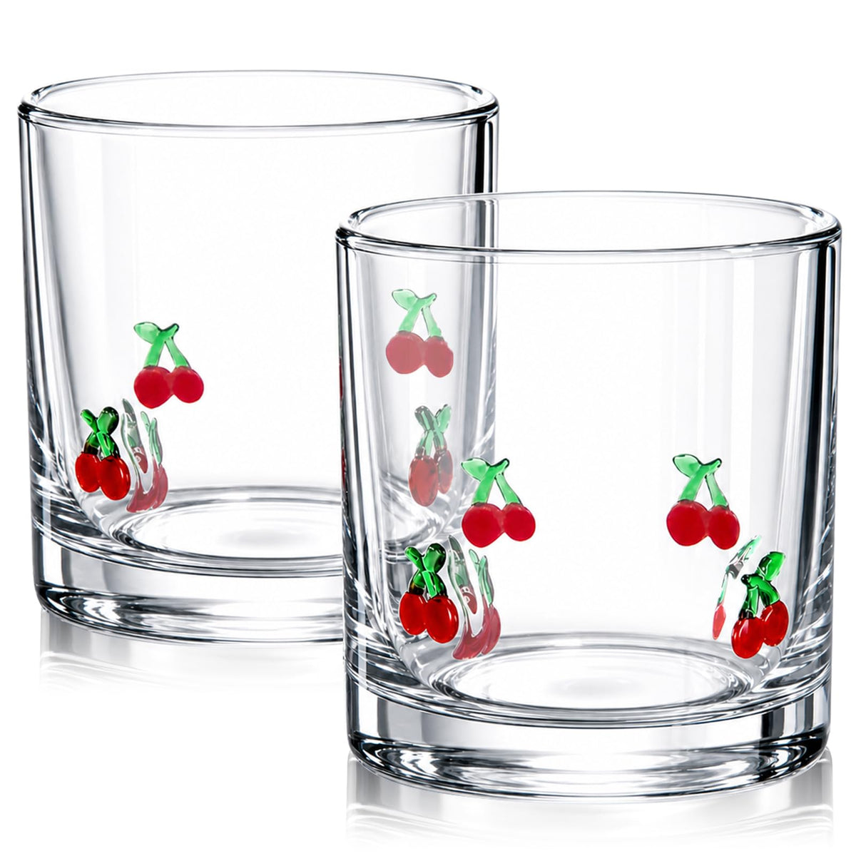 2 Pcs Cherry & Lemons Icon Juice Glass, 14oz Reusable Stemless Wine Cups