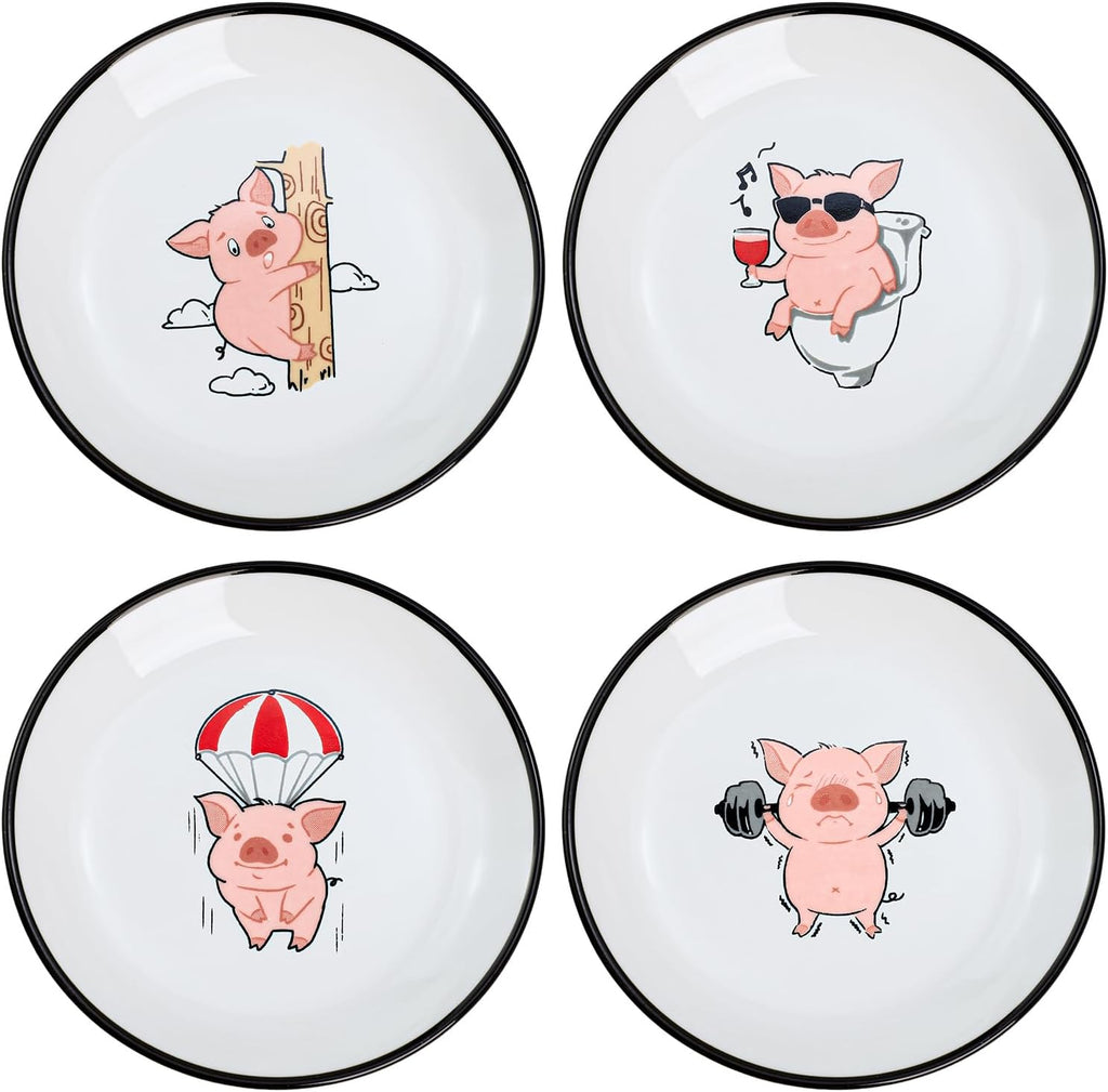 SOCOSY Cute Cartoon Drink and Food Pattern Ceramic Seasoning Dishes Sauce Dish Sushi Dipping Bowl Appetizer Plates Tea Bag Holder Serving Dish for Kitchen, 5 Inch, Set of 4
