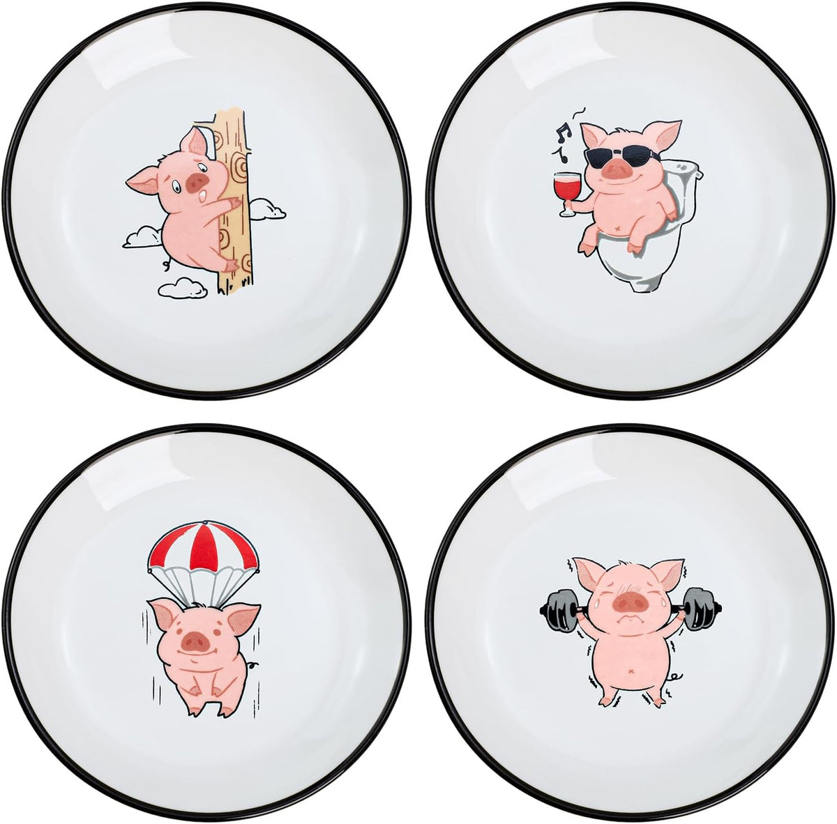 SOCOSY Cute Cartoon Drink and Food Pattern Ceramic Seasoning Dishes Sauce Dish Sushi Dipping Bowl Appetizer Plates Tea Bag Holder Serving Dish for Kitchen, 5 Inch, Set of 4