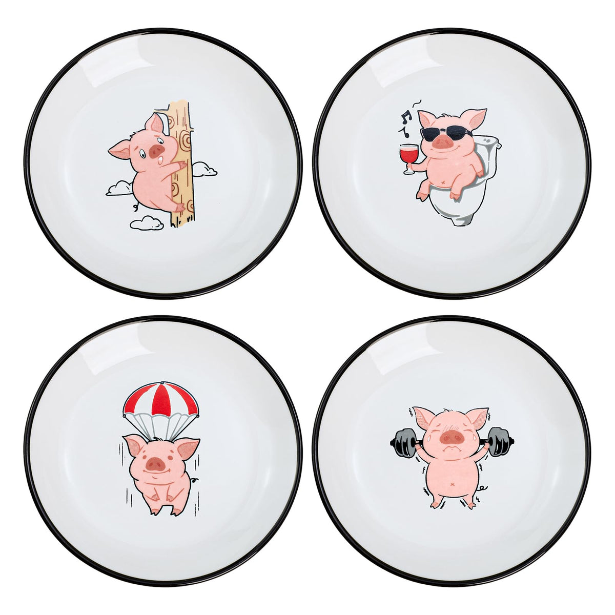 SOCOSY Cute Cartoon Drink and Food Pattern Ceramic Seasoning Dishes Sauce Dish Sushi Dipping Bowl Appetizer Plates Tea Bag Holder Serving Dish for Kitchen, 5 Inch, Set of 4