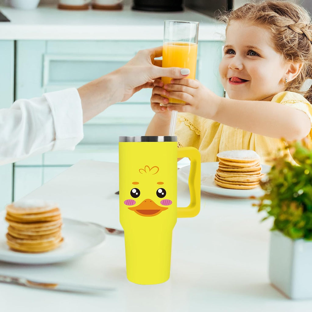 JarThenaAMCS Yellow Duck Tumbler with Lid and Straw 40 Oz Cartoon Rubber Duck Tumbler with Handle Summer Stainless Steel Cup for Home Office Travel
