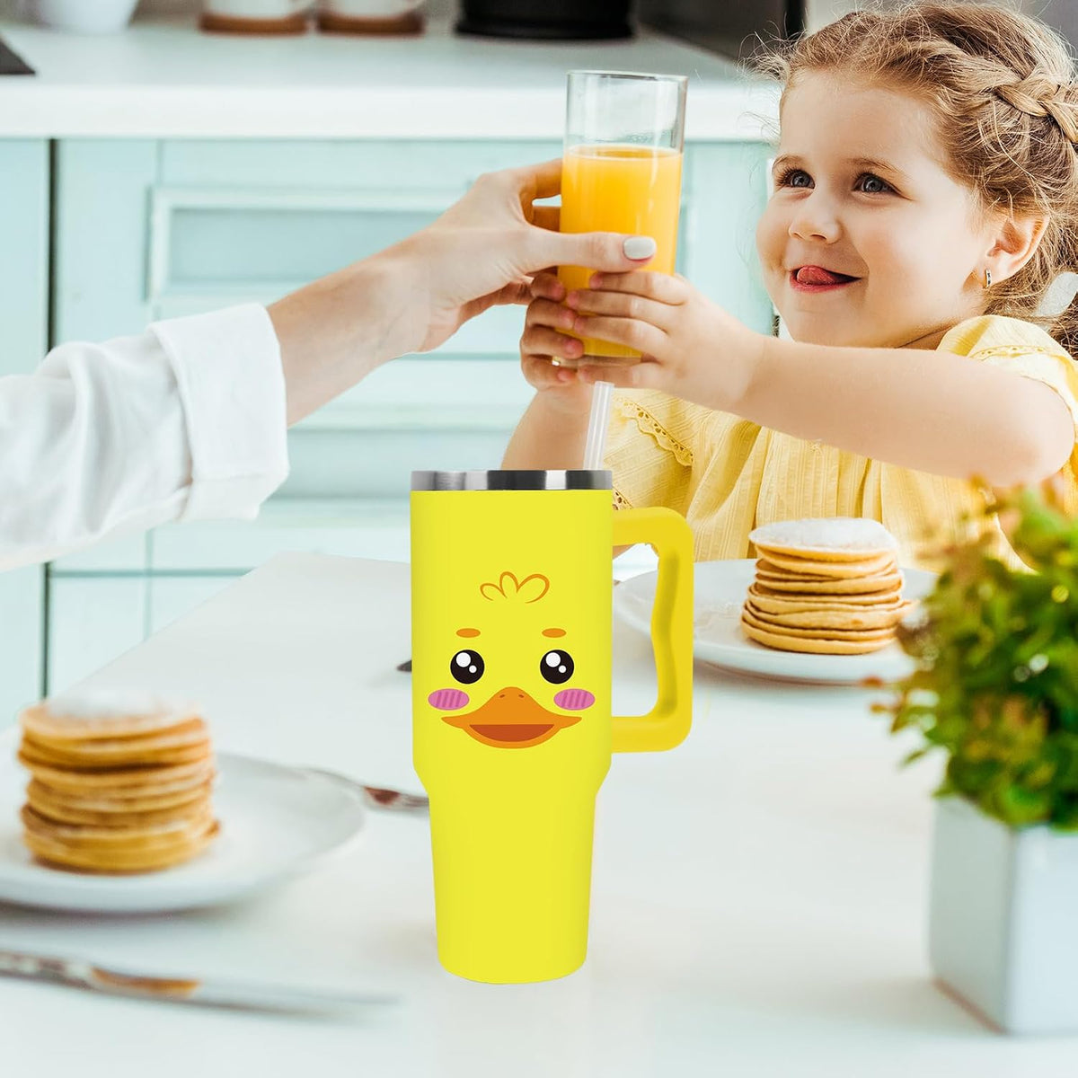 JarThenaAMCS Yellow Duck Tumbler with Lid and Straw 40 Oz Cartoon Rubber Duck Tumbler with Handle Summer Stainless Steel Cup for Home Office Travel