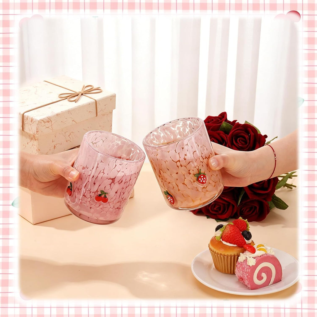 2 Pcs 14 oz Strawberry Cherry Icon Juice Glass Fruit Party Supplies