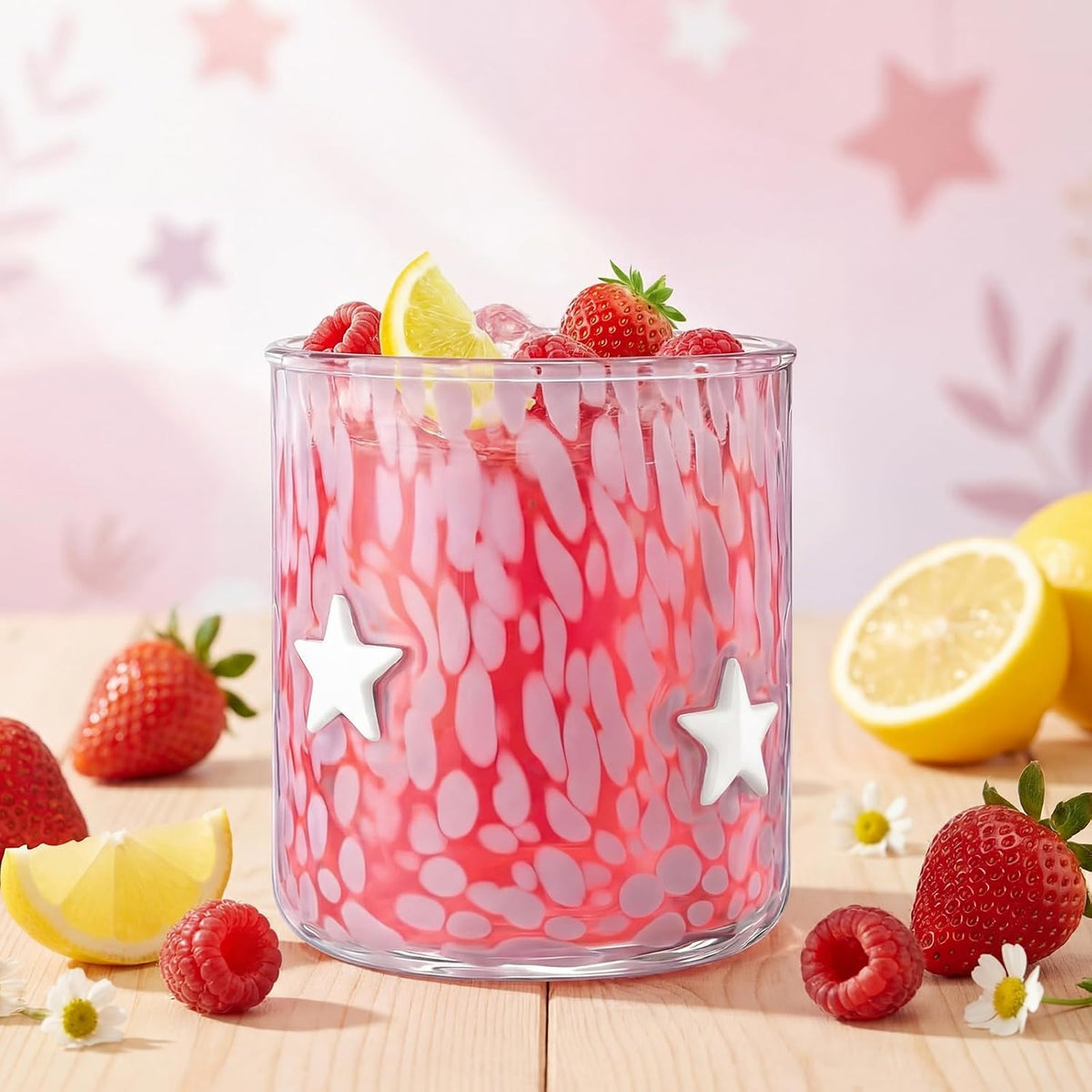 Pink Confetti Star Icon Juice Glass 14 oz Star Icon Glasses Cups