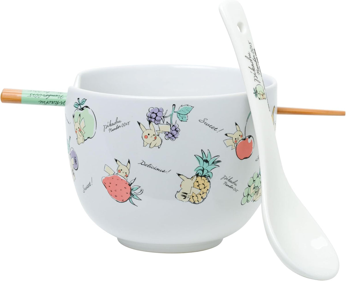 Silver Buffalo Pokémon Pikachu Fruit, Ramen Bowl with Chopsticks, 20oz