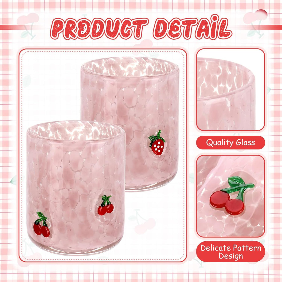 2 Pcs 14 oz Strawberry Cherry Icon Juice Glass Fruit Party Supplies