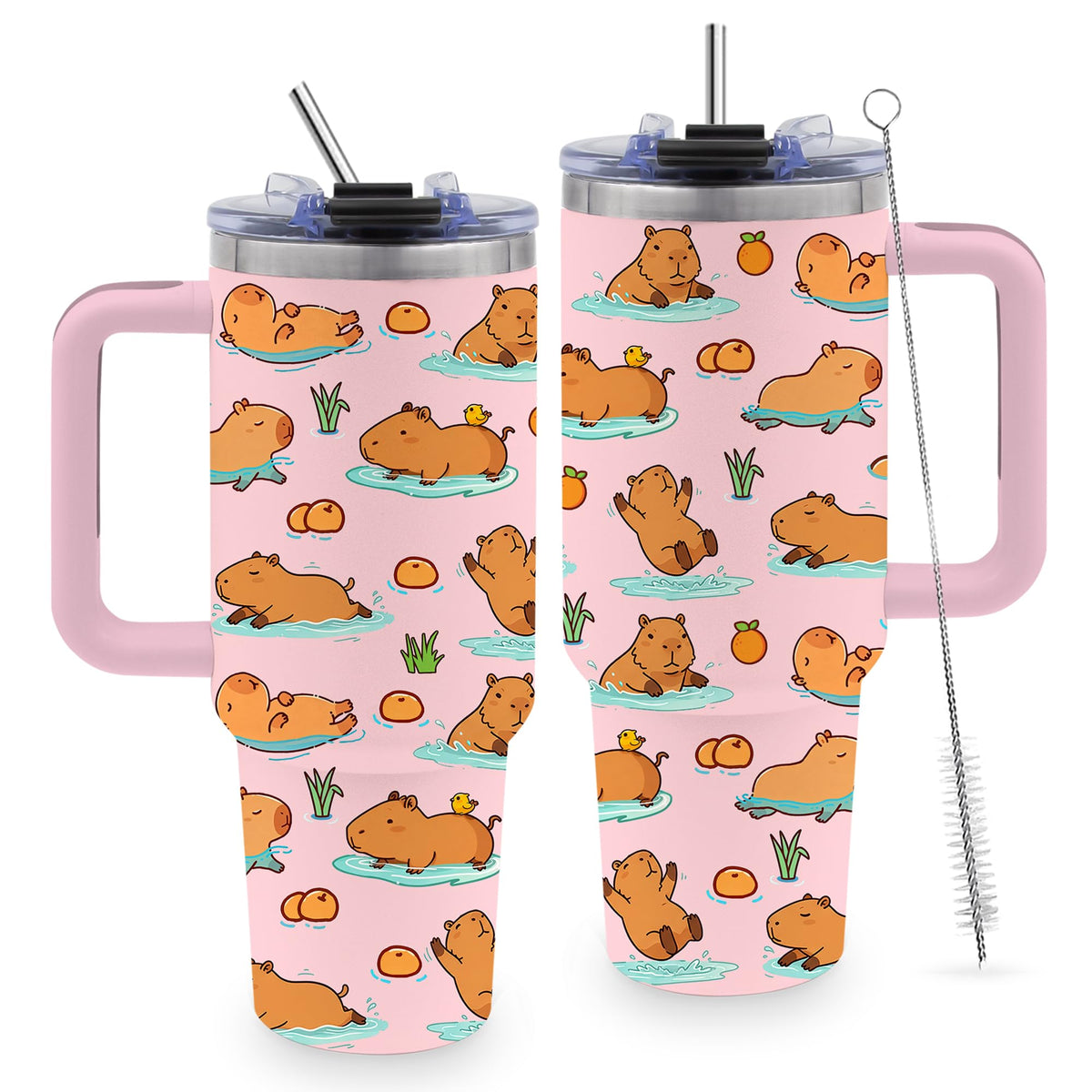 40oz Cats Tumbler Gifts for Women, Cute Cat Water Bottle with Handle & Straw