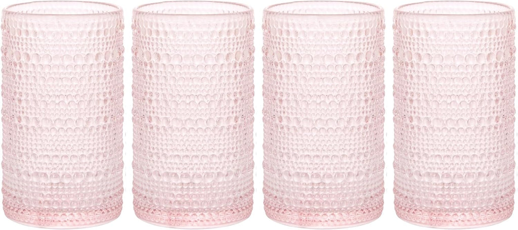 Glaver's Hobnail Drinking Glasses, Pink Vintage Glassware Set, Beaded Drinking Glasses, Set Of 4 15 oz Cocktail Glass Set, Bubble Glasses, For Everyday Usage