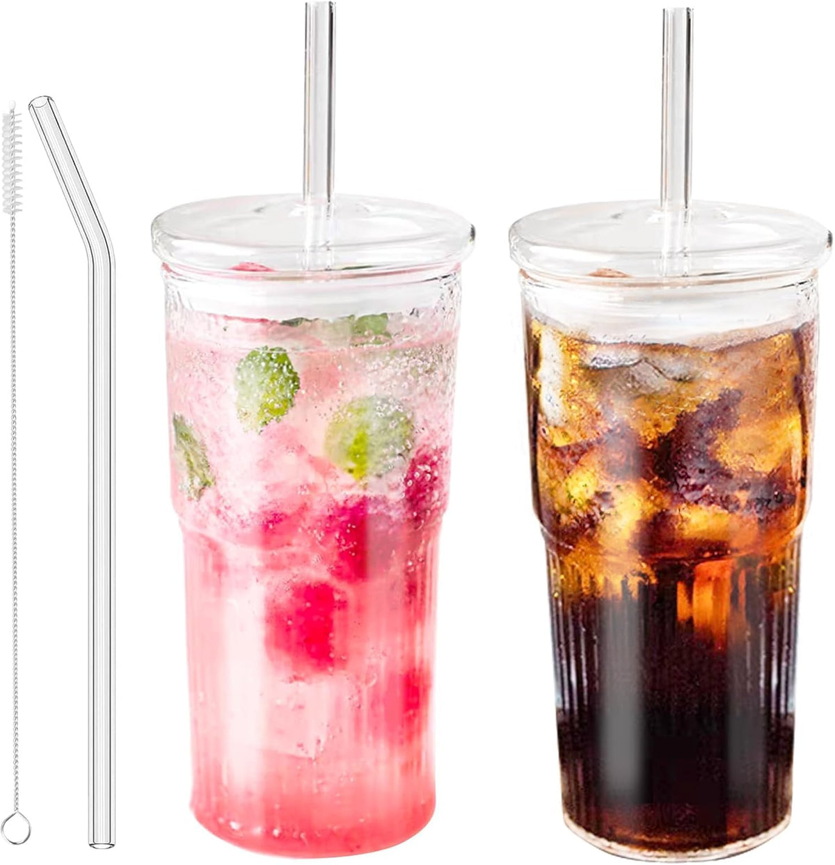 JunVpic Glass Coffee Tumbler, 20 oz Glass Cup with Lid and Straw