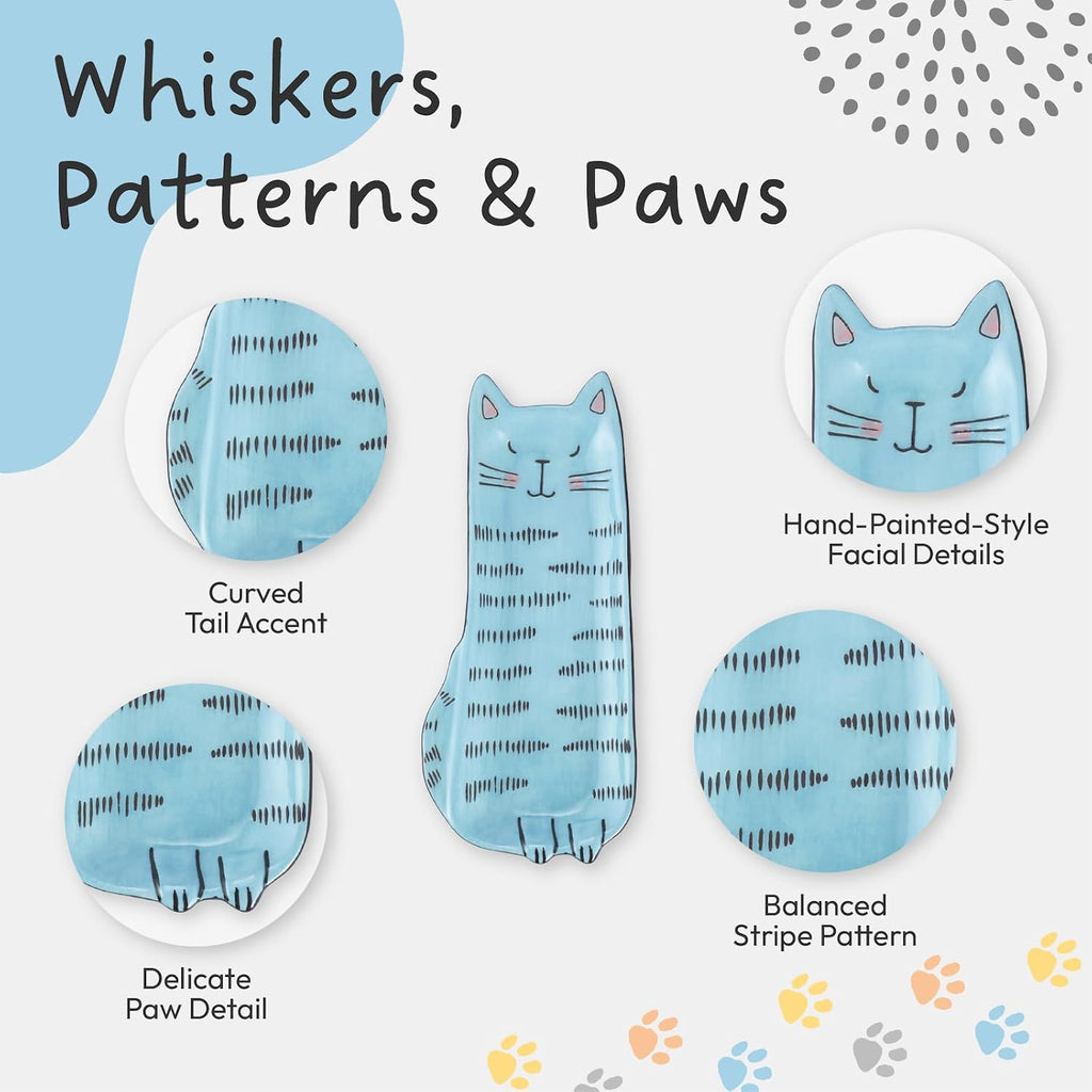 Bico Cartoon Cat Appetizer Plates Set of 4, Cat-Shaped Ceramic Plates