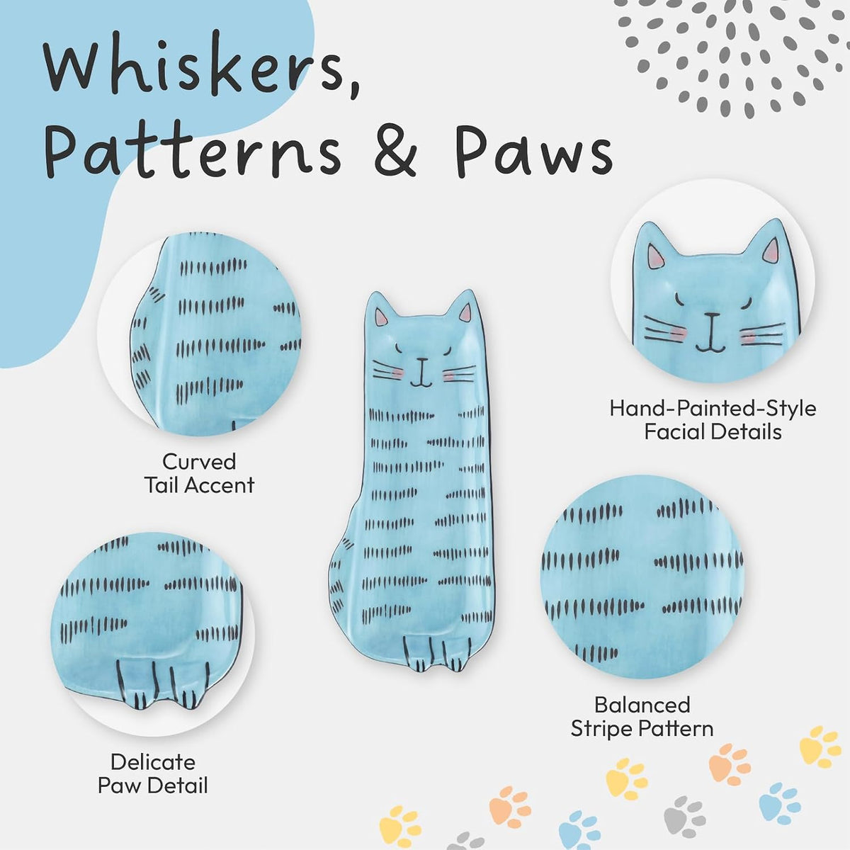 Bico Cartoon Cat Appetizer Plates Set of 4, Cat-Shaped Ceramic Plates