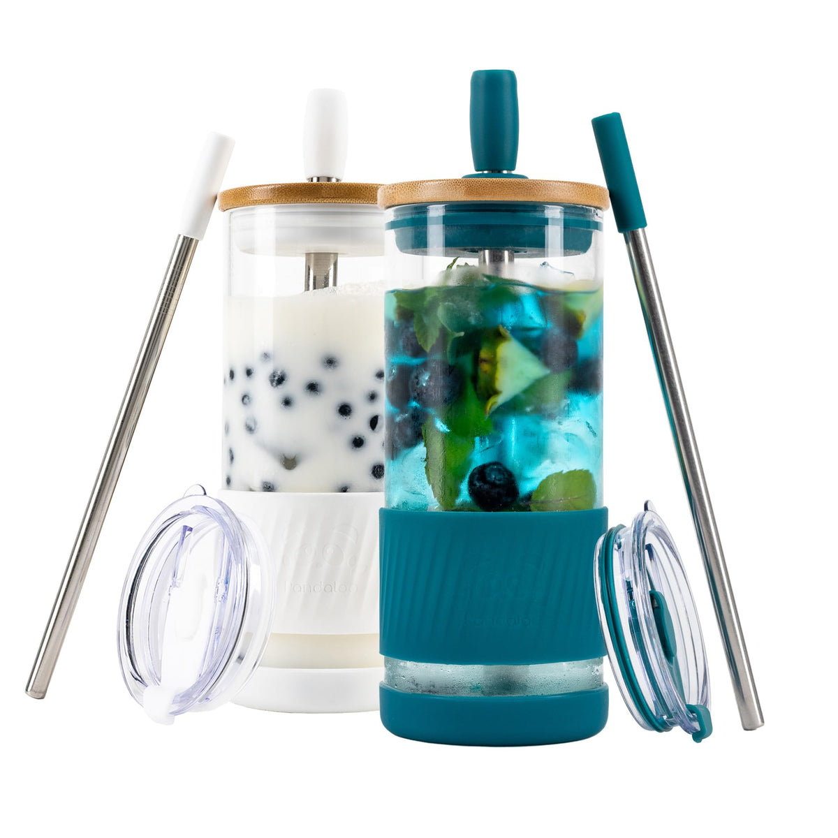 Pandaloo® Glass Cups With Lids and Straws -20 Fl Oz- Perfect Size Iced Coffee Cup - Smoothie Cup With Bamboo Lid and On the go Lid - Glass Tumbler With Straw (1 Count (Pack of 1), Tender Pink)