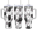 40 OZ (1200 ML) Cute Cats Insulated Tumbler With Straw Lid, Cartoon Kitten Steel Double Walled Vacuum Stainless Steel Coffee Cup for Home Travel Office Nursing