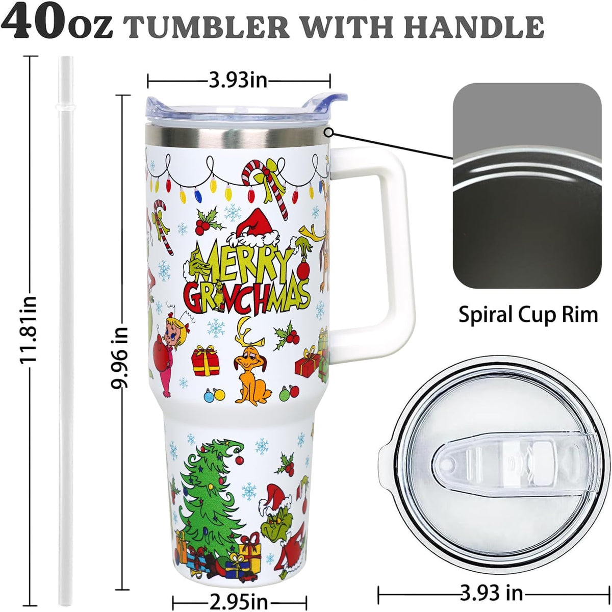 40 oz Christmas Tumbler with Handle Gifts for Girls Daughter Women, Christmas Stainless Steel Insulated Coffee Cups Tumblers with Lids and Straws, White