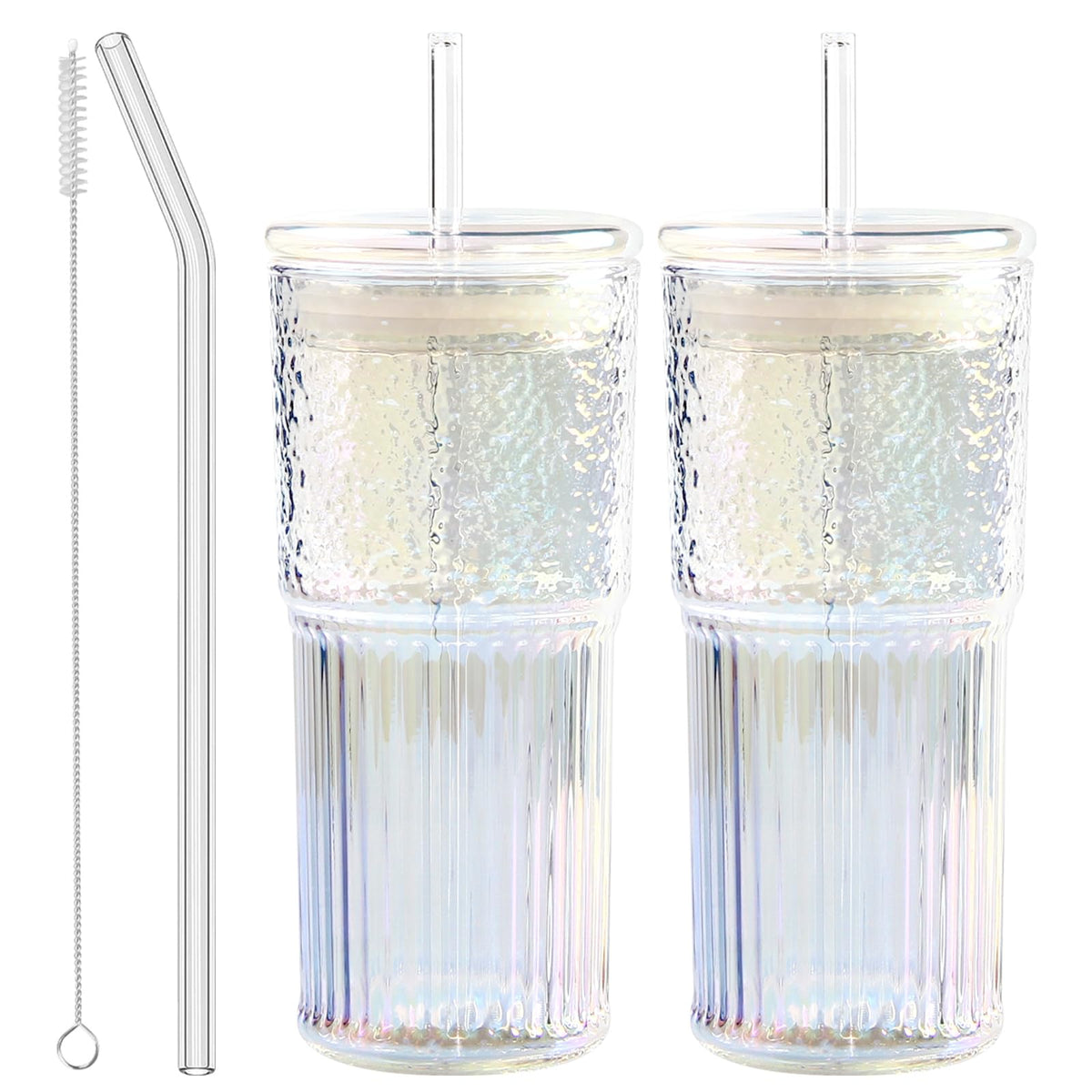 JunVpic Glass Coffee Tumbler, 20 oz Glass Cup with Lid and Straw