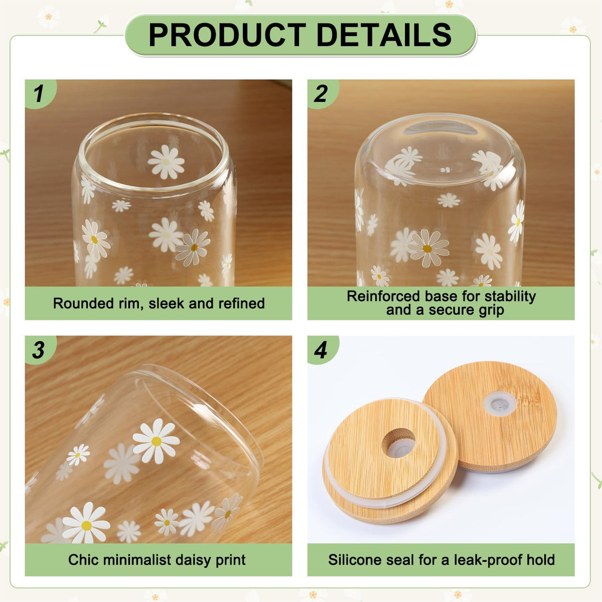 Cute Matcha Glass Cup Daisy Coffee Cups Birthday Gifts for Women