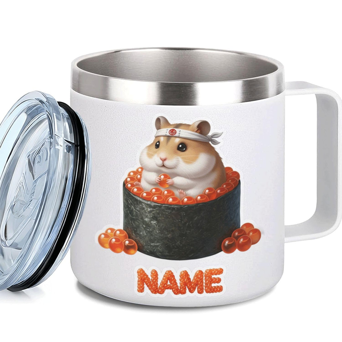 Leo Personalized Kids Mug with Lid, 10 oz Stainless Steel Insulated Camp Cup, Cartoon Lion Tropical Tiki Theme