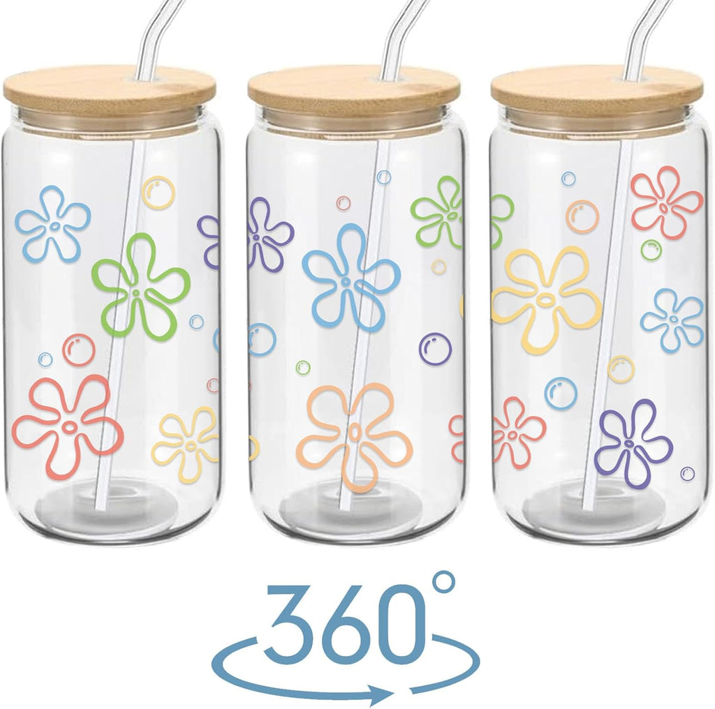 Mikopei Cute Glass Cups with Lids and Straws, Beach Gifts for Women Men