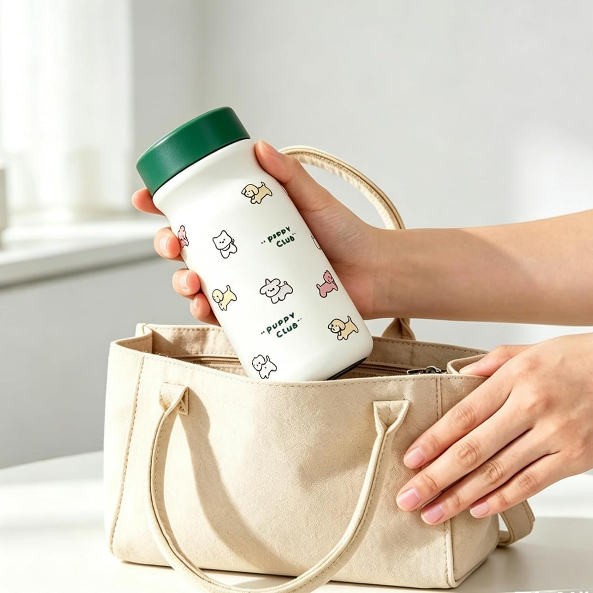 Mini Milk Shape Insulated Coffee Bottle, 316 Stainless Steel, 10oz Flask, Compact Travel Tumbler(Cute Puppy Cartoon Print)