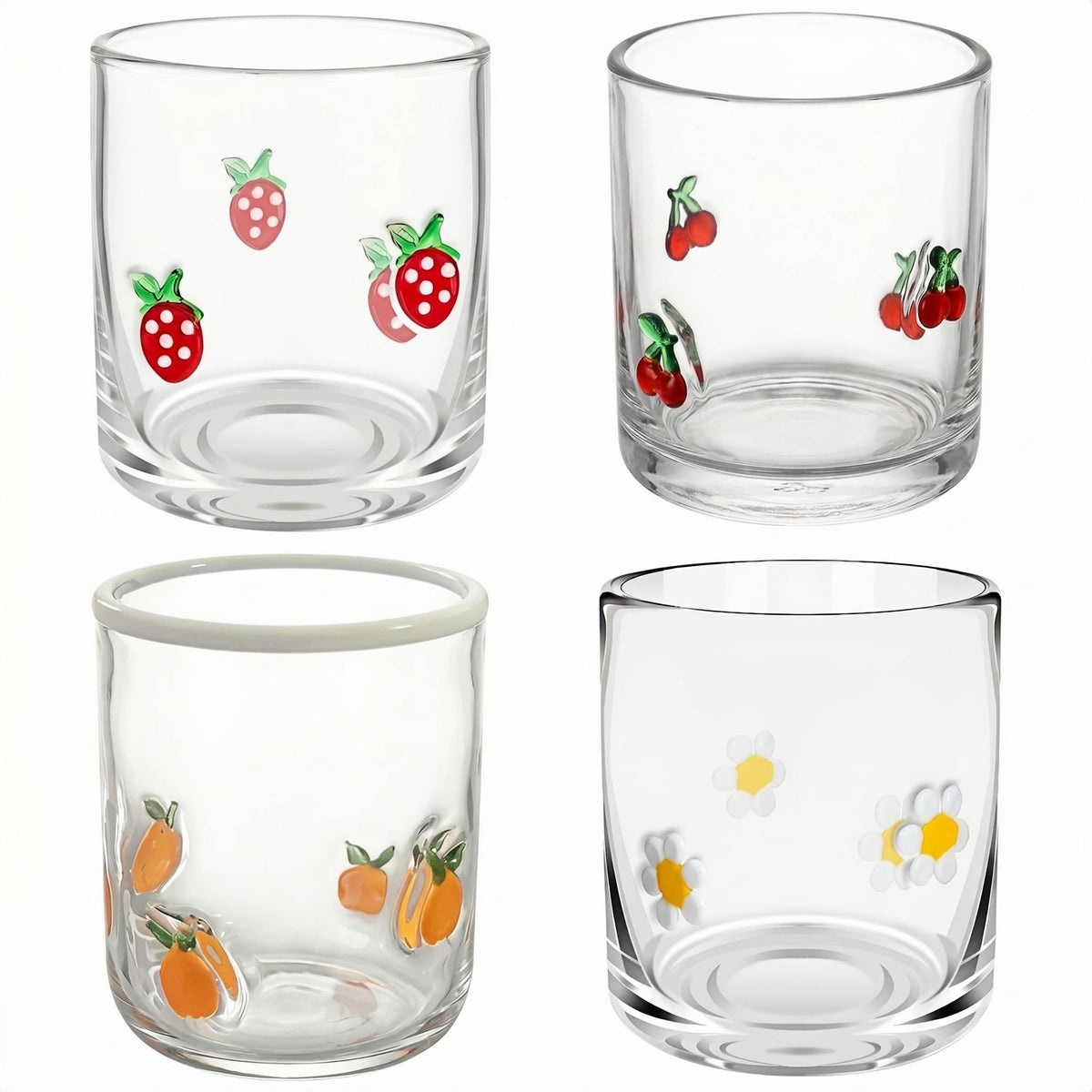 Cherry Icon Juice Glasses, Aesthetic Glass Juice Cups 14 oz Cocktail Glasses Drinking Glass Old Fashioned Iconic Glasses for Women Sister Friend Party (1, Orange)
