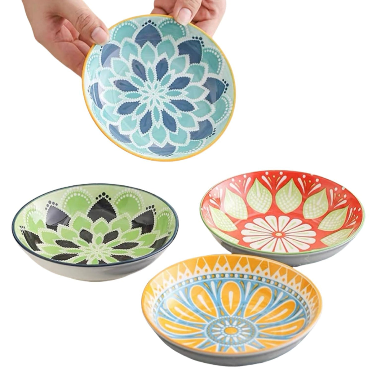 6 inch 4 Pack Cute Japanese Style Ceramic Candy Bowls