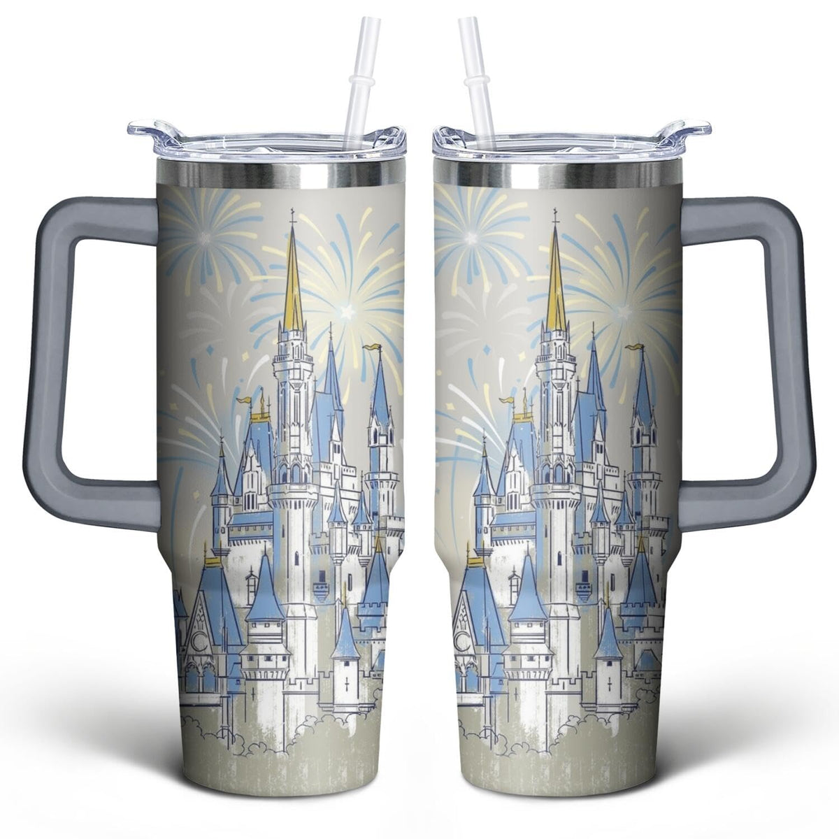 30oz Cartoon Castle Gifts for Castles Lovers-Bowknot Fireworks Tumbler with Handle with Lid and Straw Cup Stainless Steel Insulated Travel Coffee Mug - Birthday,Christmas Gift