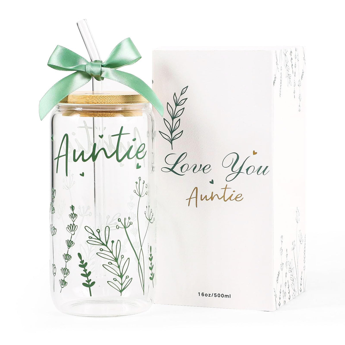 Gifts for Mom Bow New Mama Glass Cup with Lids and Straws