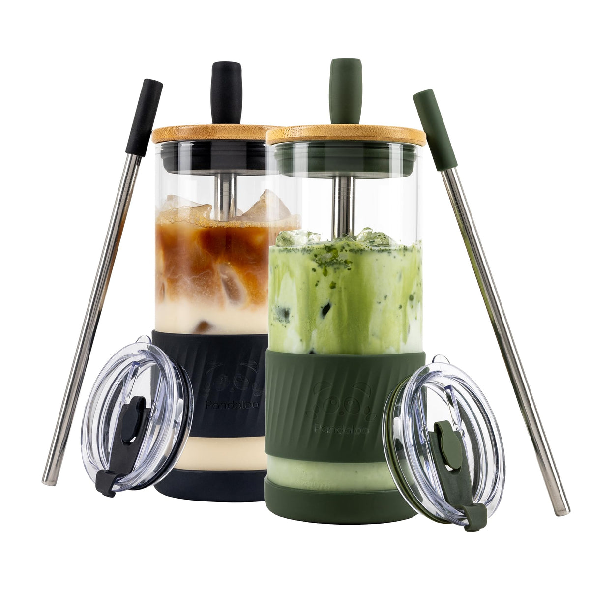 Pandaloo® Glass Cups With Lids and Straws -20 Fl Oz- Perfect Size Iced Coffee Cup - Smoothie Cup With Bamboo Lid and On the go Lid - Glass Tumbler With Straw (1 Count (Pack of 1), Tender Pink)