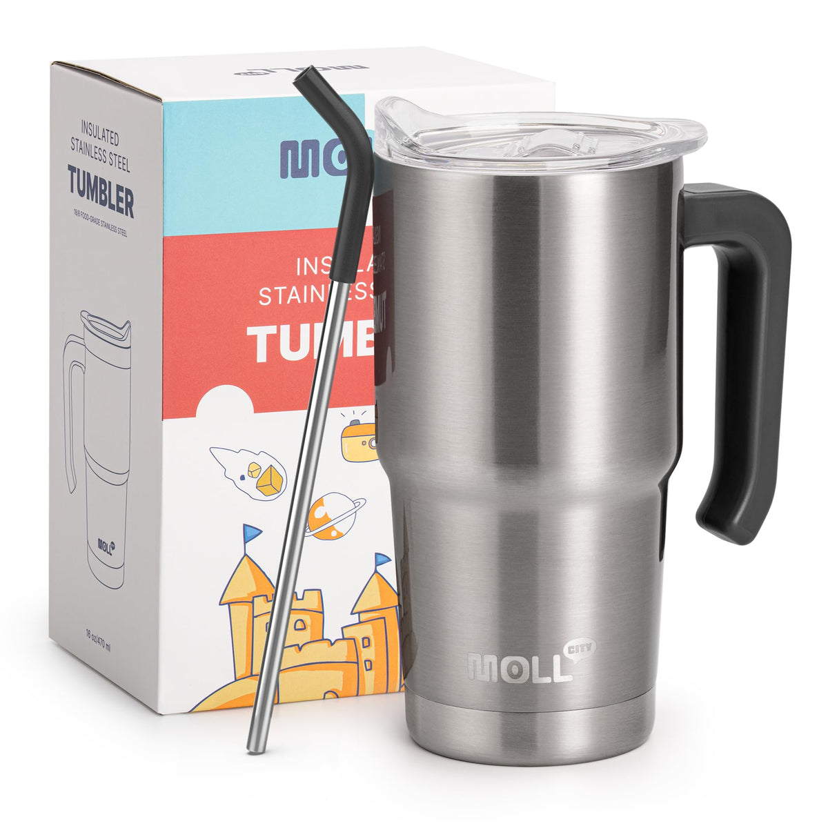 Kids 16 oz Tumbler with Handle, Stainless Steel Vacuum Insulated Water Cup