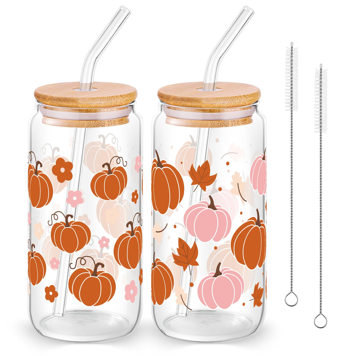 2 Pcs Cute Pink Bow Glass Cups with Lid and Straws Preppy Stuff For Girls
