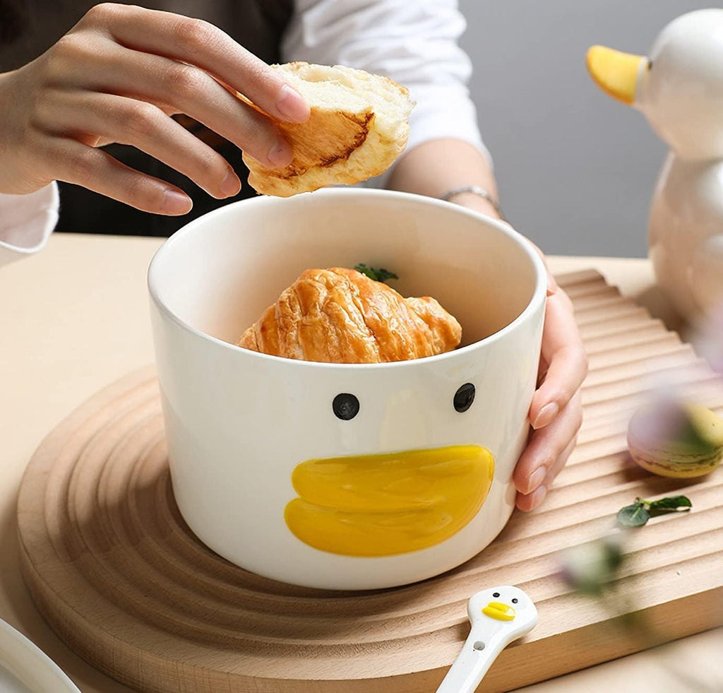 Funny Anime Duck Large Salad Bowl Safe Ceramic Hand Glazed For Big Soup Bowls, Fruit, Ramen 40oz Porcelain Noodle Mixing Bowl 5.8" Cute Bowls,Ideal Housewarming Gift.