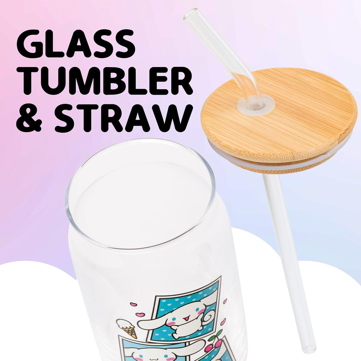Silver Buffalo Sanrio Cinnamoroll Polaroid, Glass Tumbler, 16oz