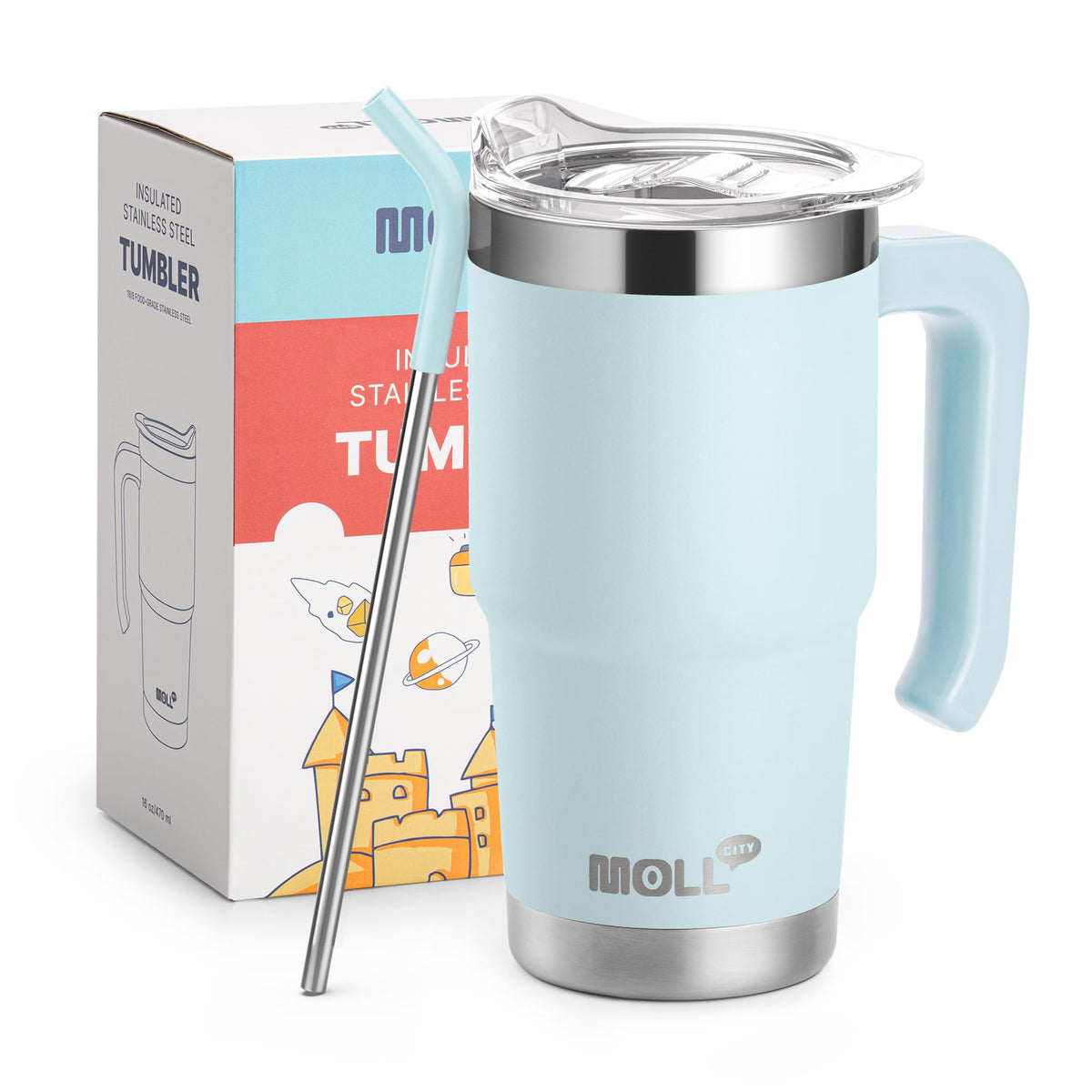 Kids 16 oz Tumbler with Handle, Stainless Steel Vacuum Insulated Water Cup