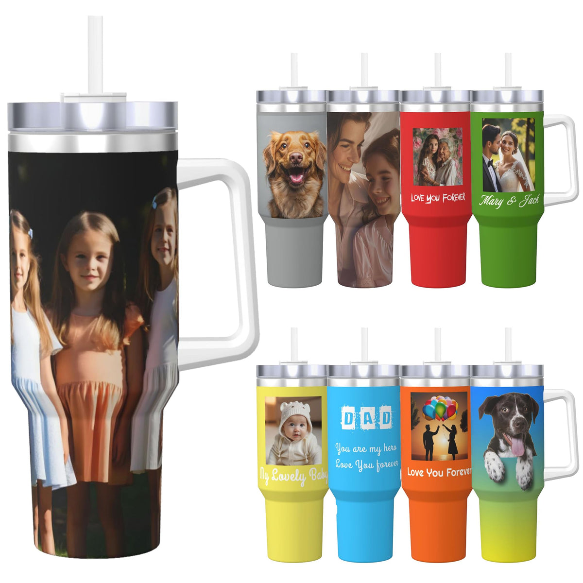 40 OZ Cute Cat Ice Bully Cup with Handle Straw Lid, Double Wall Stainless Steel Tumbler Travel Coffee Cup, Cartoon Insulation and Cooling Mug for Christmas Birthday Present